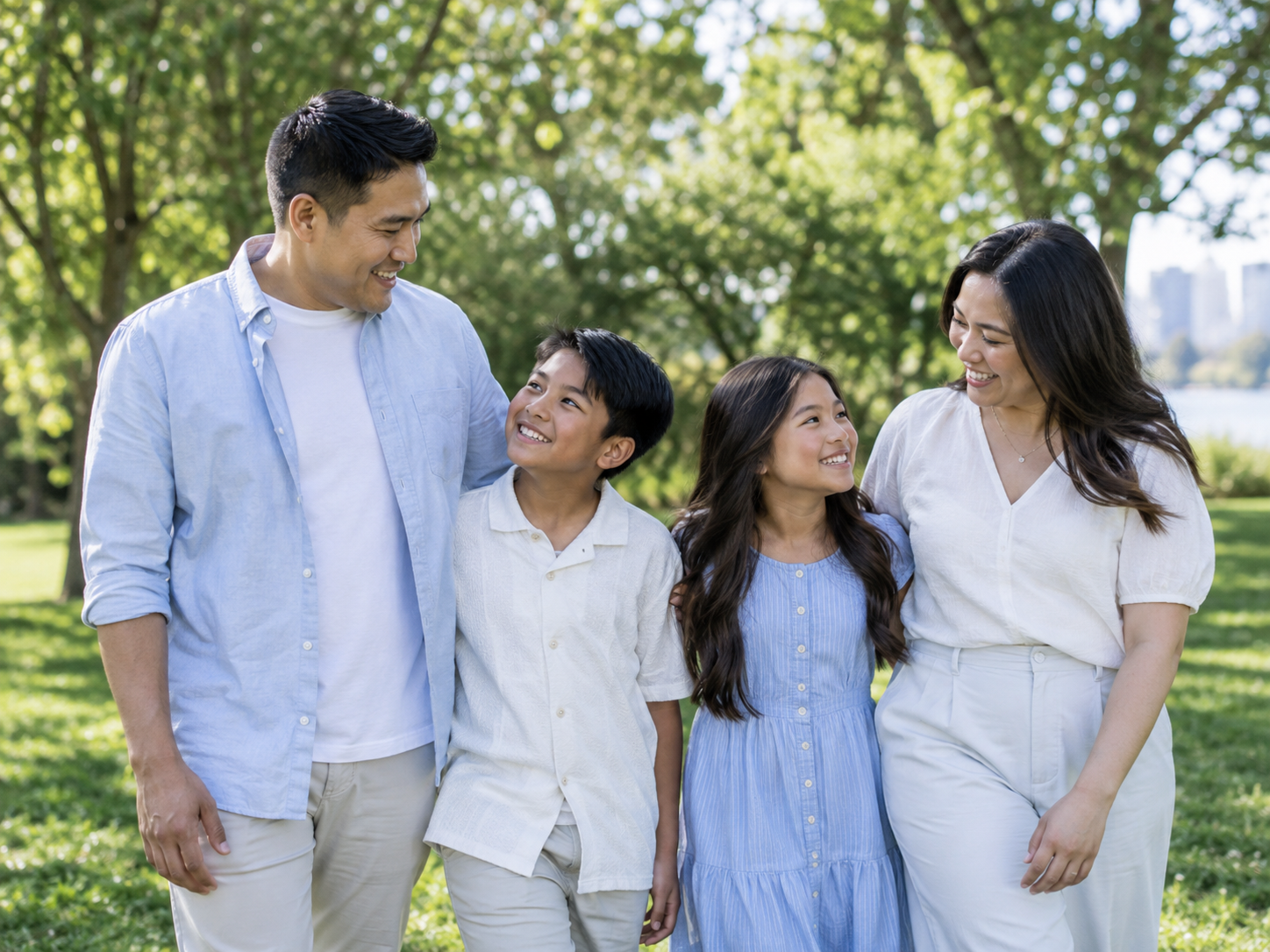 A family enjoying an afternoon together in a green park